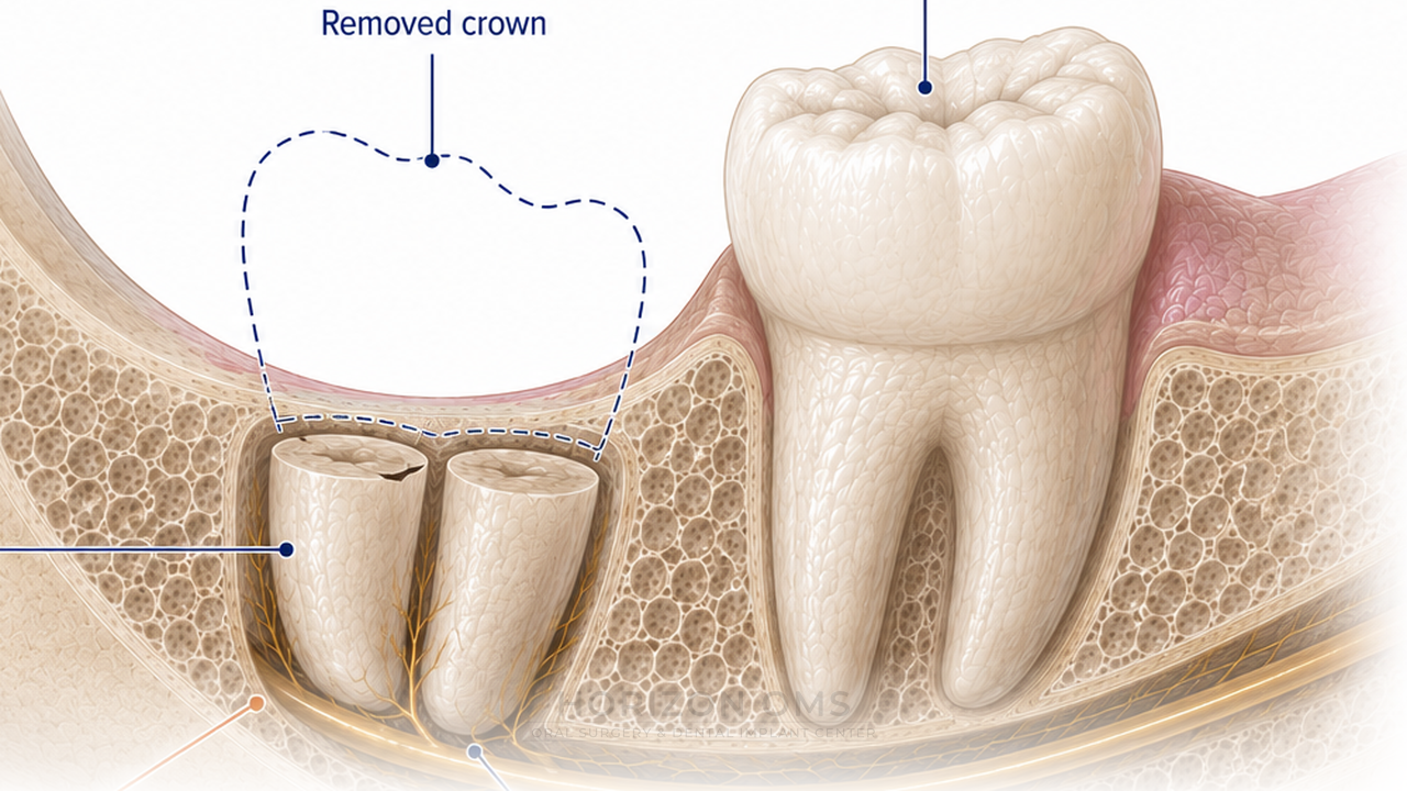 Coronectomy for a lower wisdom tooth whose roots are close to the inferior alveolar nerve